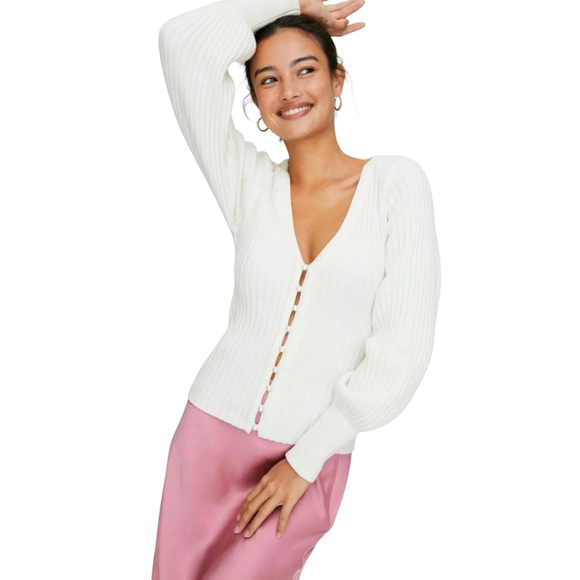 NWOT Wilfred Cardigan Size S Cream Wool Blend Ribbed Knit